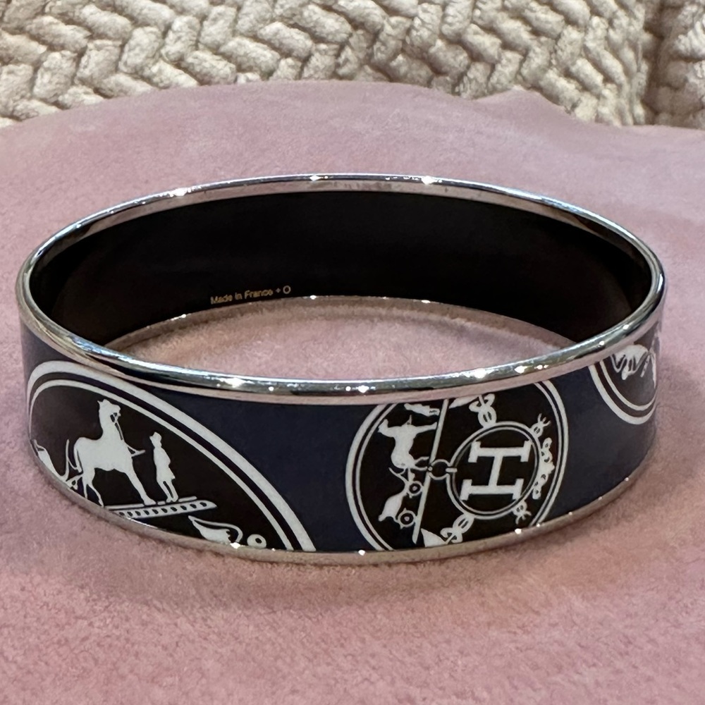 Hermès "Confettis d'Ex Libris" Wide Printed Enamel Bracelet PM